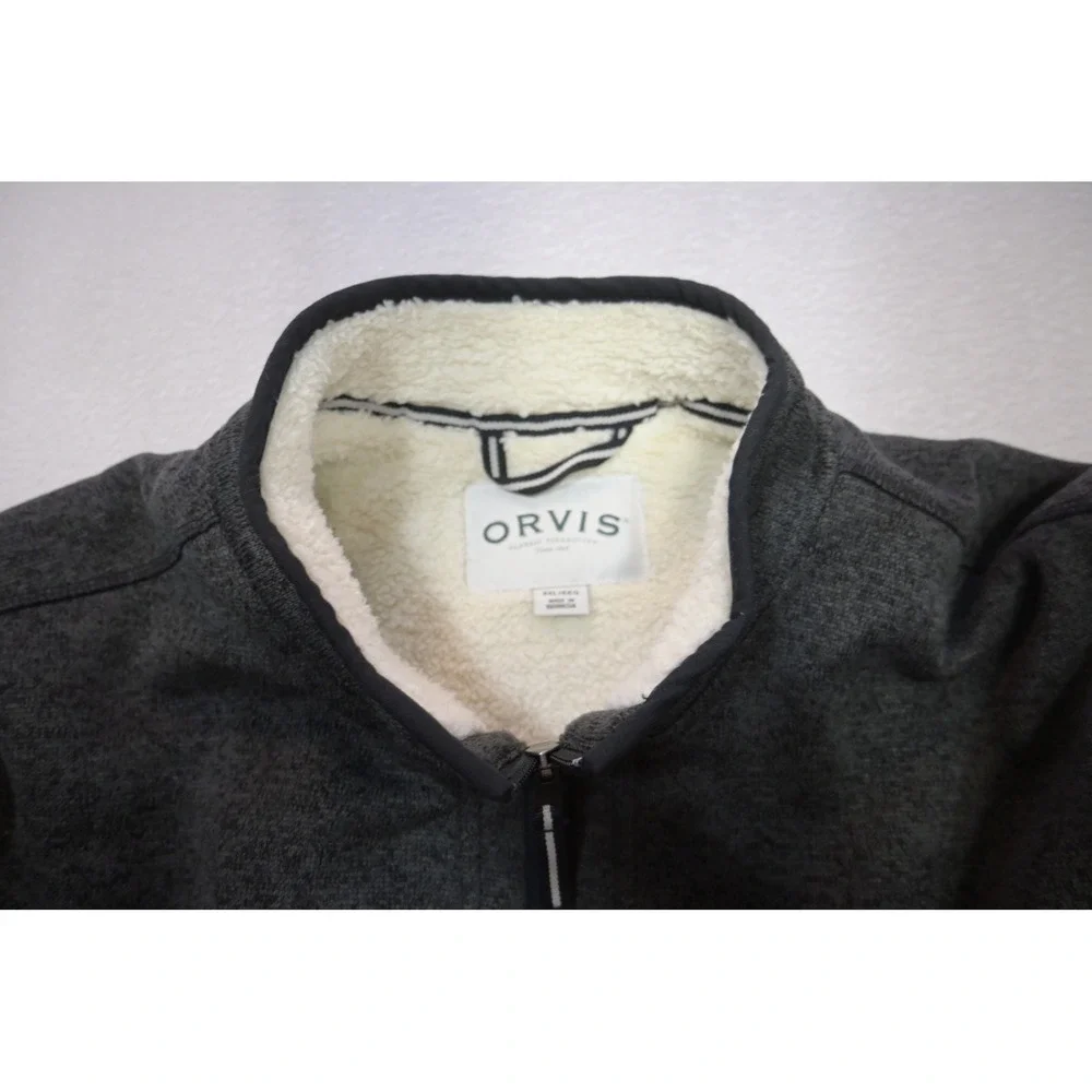 Orvis Quarter Zip Pullover Mens XXL Gray Sherpa Lined Fleece Sweater Excellent‎